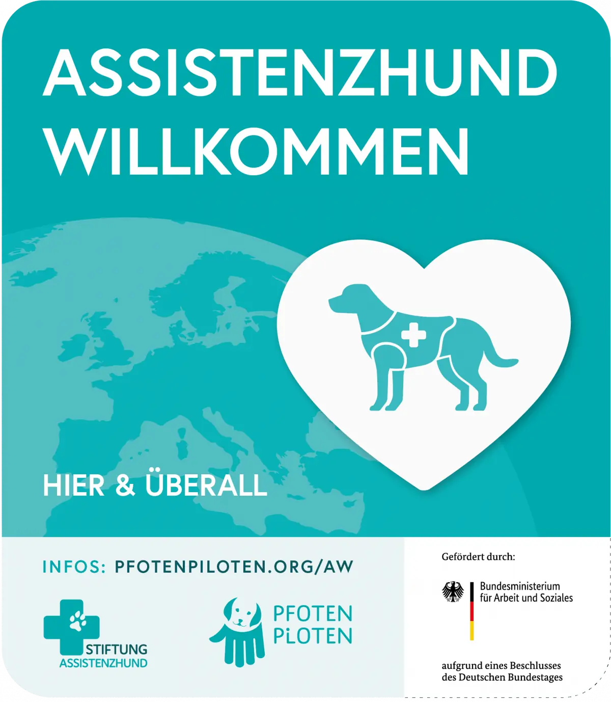 Türaufkleber "Assistenzhund Willkommen" markiert assistenzhundfreundliche Orte