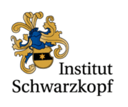 Logo Hygieneinstitut Schwarzkopf :: Ein verschnörkeltes Wappen in den Gold, Blau und Schwarz mit dem Schriftzug 