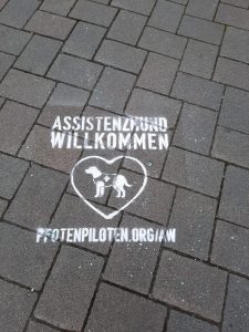 "Assistance Dog Welcome" spraypaint display