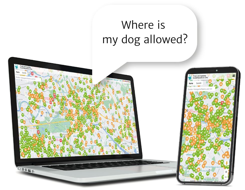 DogMap - where can my dog go? Laptop and smartphone loaded with Dogmap.